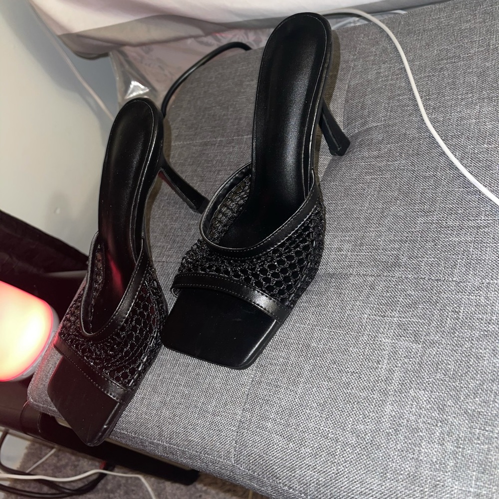 mesh/ fishnet mule heels